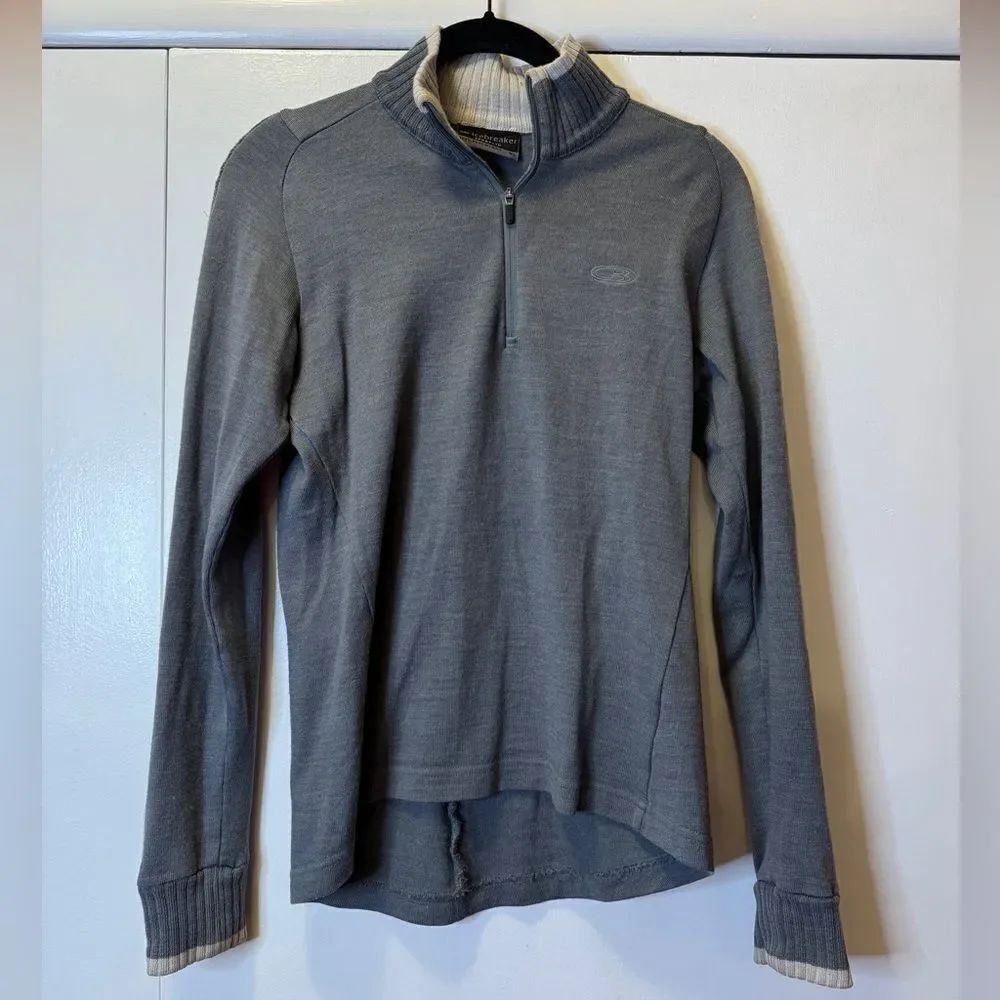 ICEBREAKER 100% Pure Merino Wool 1/4 Zip Sweater Gray Women’s Size Small